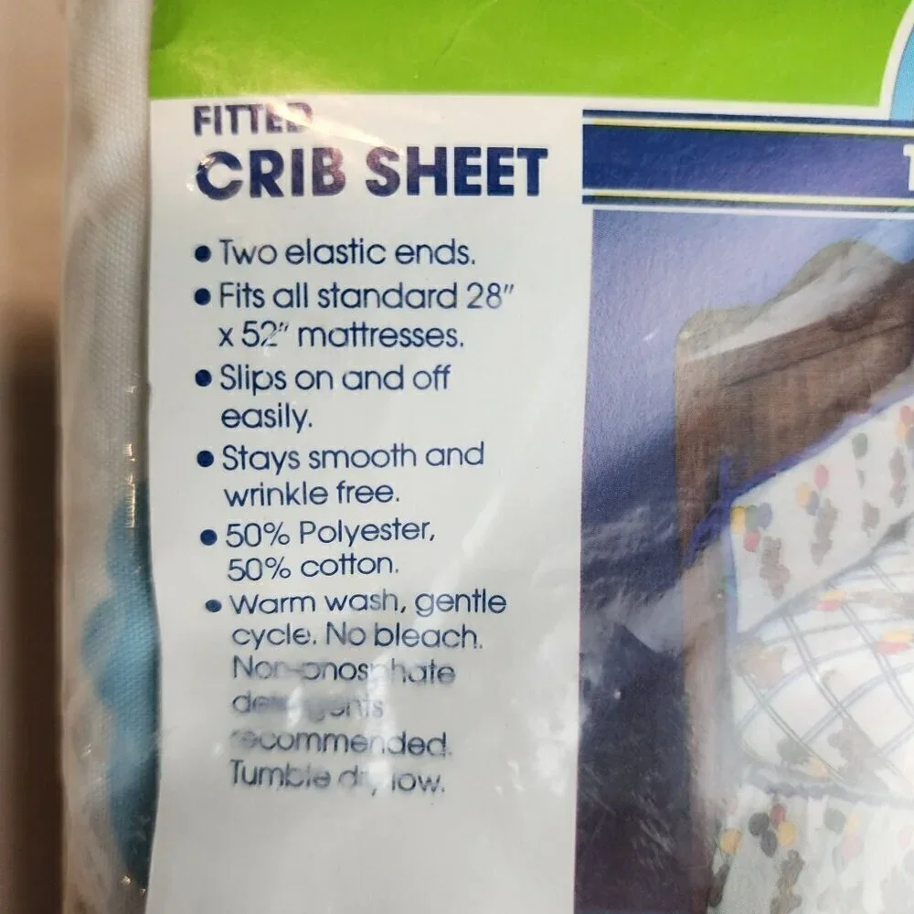 Vtg fitted crib sheet white fabric Bear in Hot Air Balloon by Tailored Baby prop